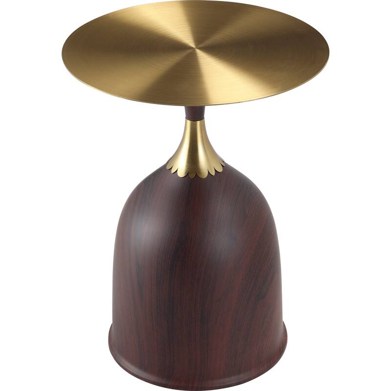 Leisuremod Oslo Side Table Round Stainless Steel Top and Pedestal Base - Wood Brown