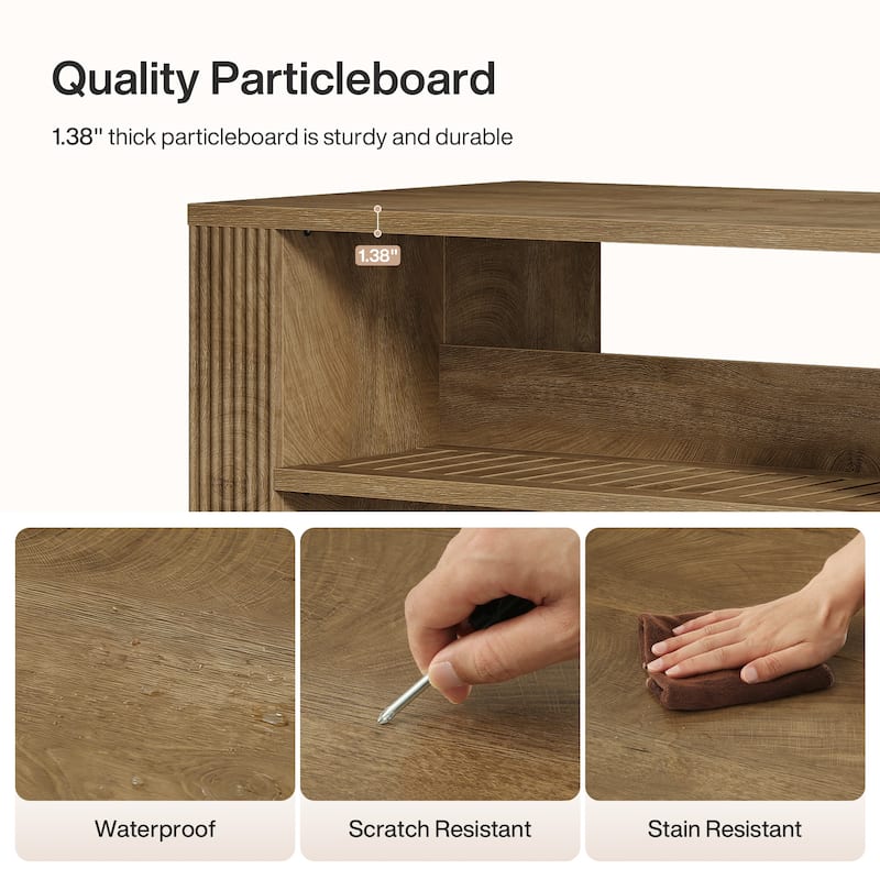 59 Inch Bar Table with Storage Shelves, Farmhouse Wooden Counter Height Pub Table for Kitchen / Dining Room