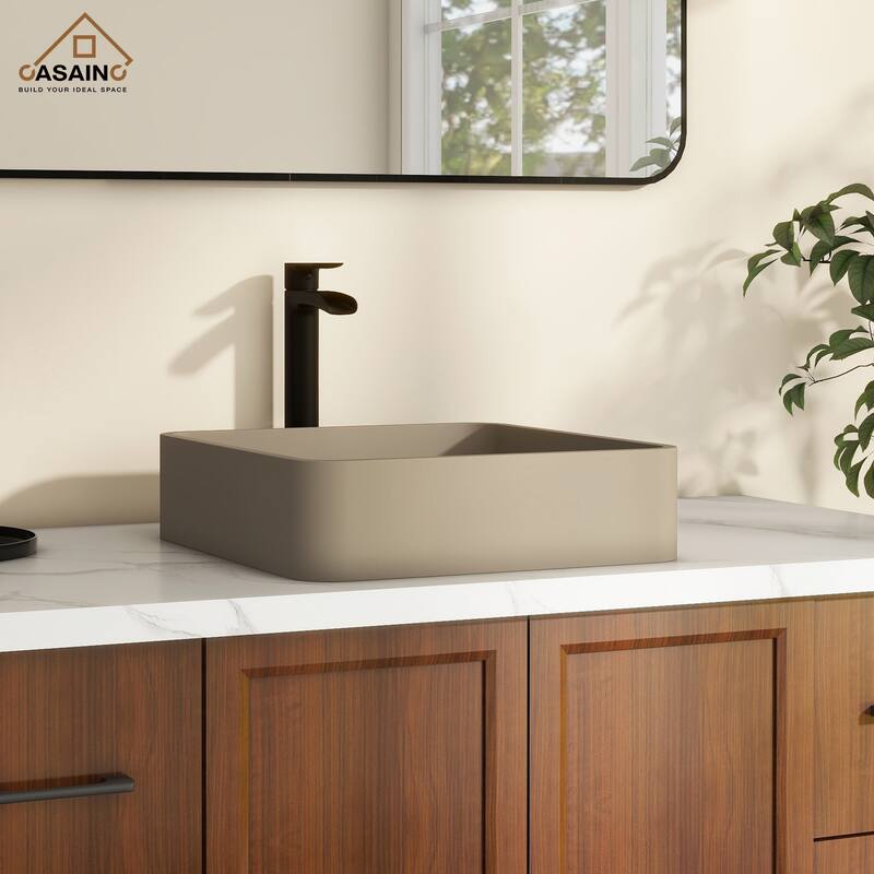 CASAINC Concrete Square Bathroom Sink Vessel Sink Art Basin with the Same Color Drainer