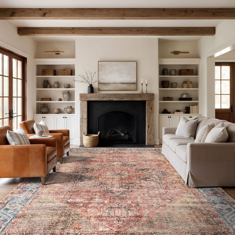 Beige Classic Washable Rug - Flat Pile, Non-Slip, Versatile for Any Room - Multi - 9' x 12'