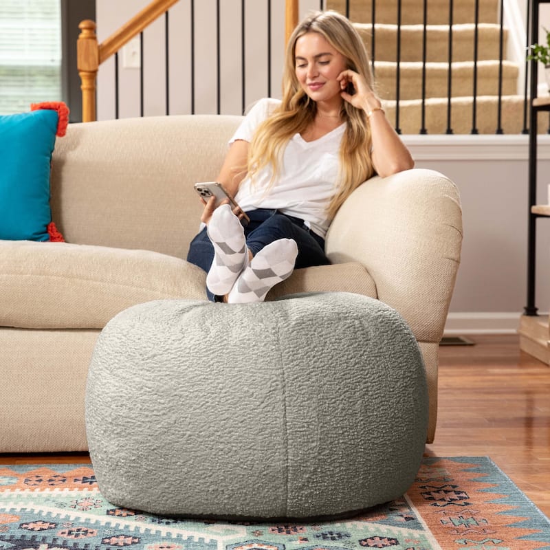 Jaxx Ellis Pouf - Modern Shearling Faux-Lamb Plush Fleece Ottoman - Large - Smoke