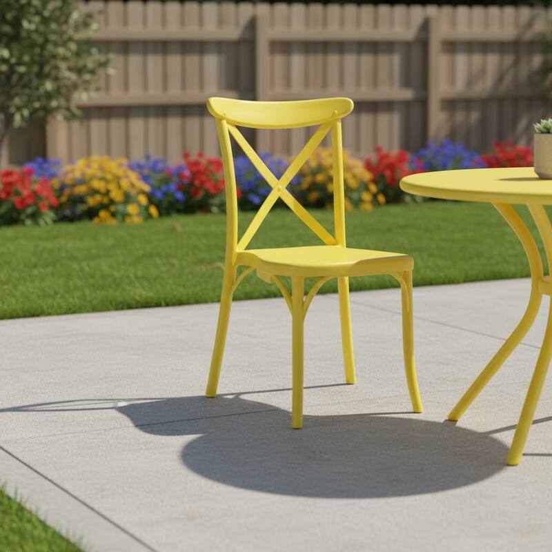 HomeRoots Set of Two Yellow Heavy Duty Plastic Outdoor Dining Chairs