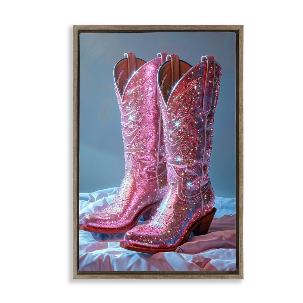 Stupell Dazzling Pink Glam Cowgirl Boots Framed Floater Canvas Wall Art Design By LSR Creative Studio