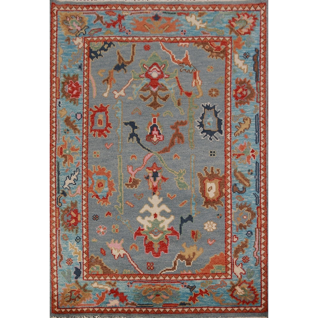 Blue Oushak Oriental Rug Hand-Knotted Wool Carpet - 4'1"x 5'11"