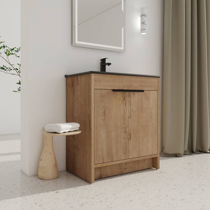 30" Freestanding Bathroom Cabinet With Basin ,2 Soft-Close Cabinet Doors