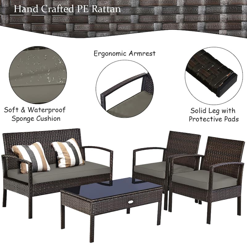 Costway 4PCS Patio Rattan Wicker Furniture Set Loveseat Sofa Cushioned - See Details