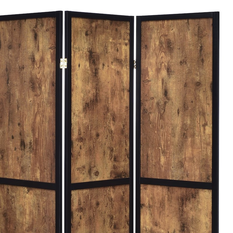 4 Panel Screen with Grain Details and Knots, Brown and Black