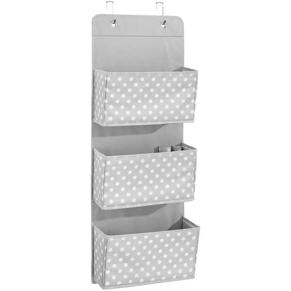 slide 1 of 3, iDesign jr Dot Fabric Over The Door Hanging Storage With 3 Pockets, Gray-White, 13x4.5x36 Inches - 13x4.5x36 Inches
