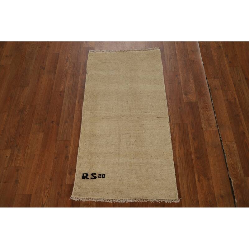 Gabbeh Modern Solid Rug Hand-Knotted Wool Carpet - 1'8"x 3'4"