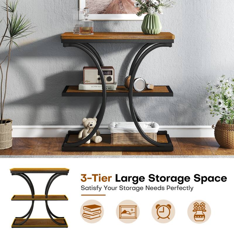 3-Tier Wood End Table Industrial Sofa Side Table with Storage Shelves - 23.62"L x 11.81"W x 23.62"H