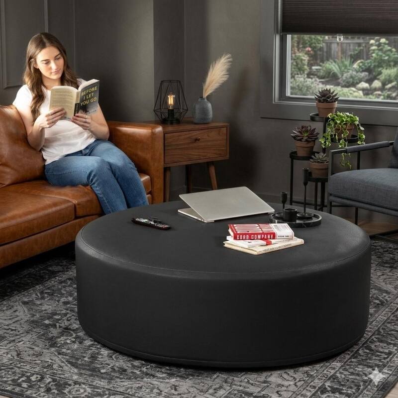 Jaxx Candler Round Couch Ottoman Large Coffee Table & Foot Rest, 44-Inch
