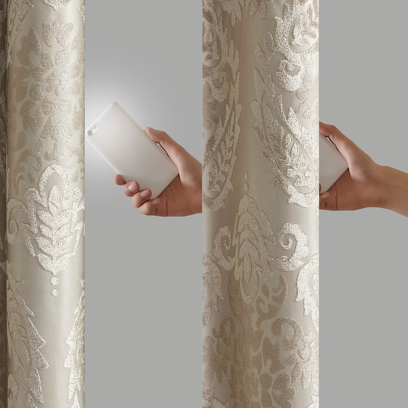 Knitted Jacquard Paisley Total Blackout Grommet Top Curtain Panel(Only 1 Pc Panel)