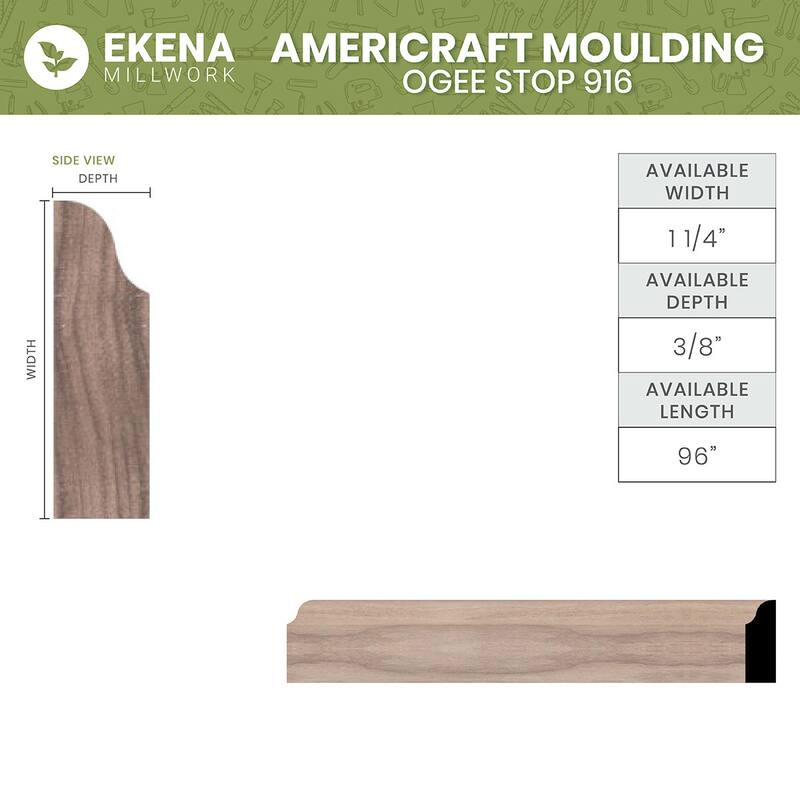 WM916: 3/8-in D x 1-1/4-in W x 96-in L Americraft Solid Hardwood Stain Grade Ogee Stop Moulding