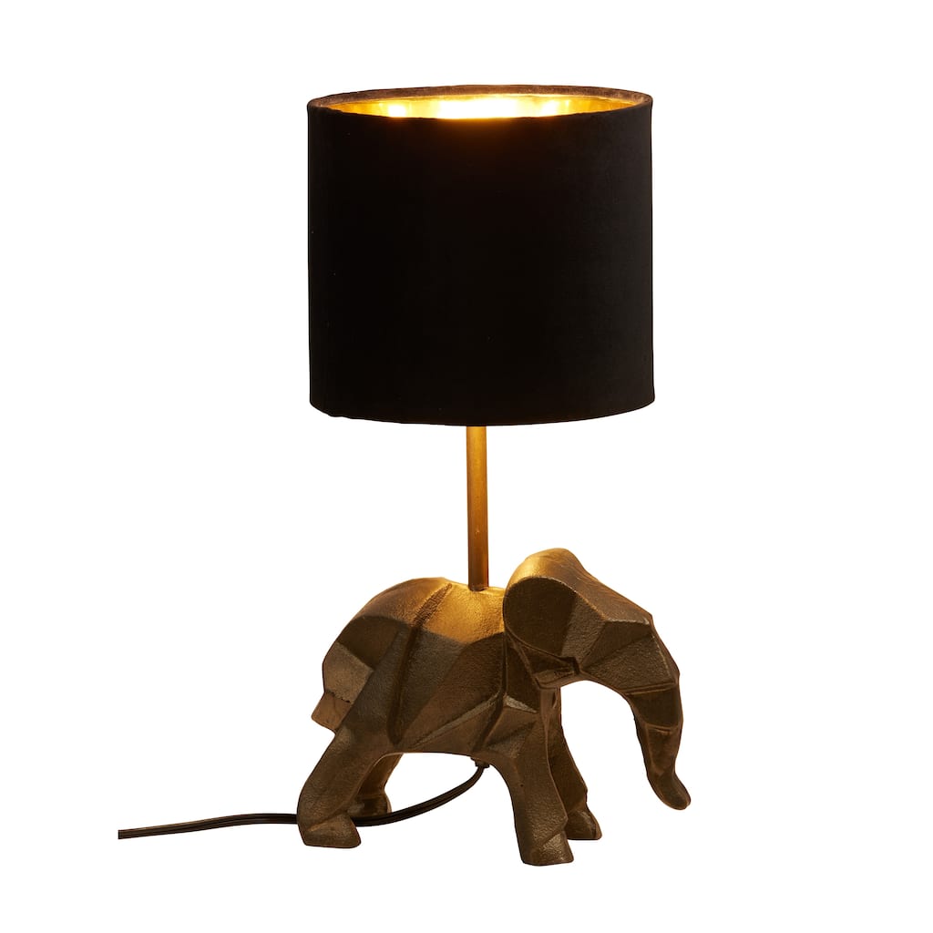 Caleb River of Goods Gold Metal and Black Fabric Drum Shade 15.5-Inch Table Lamp - 10'' x 9'' x 15.5"