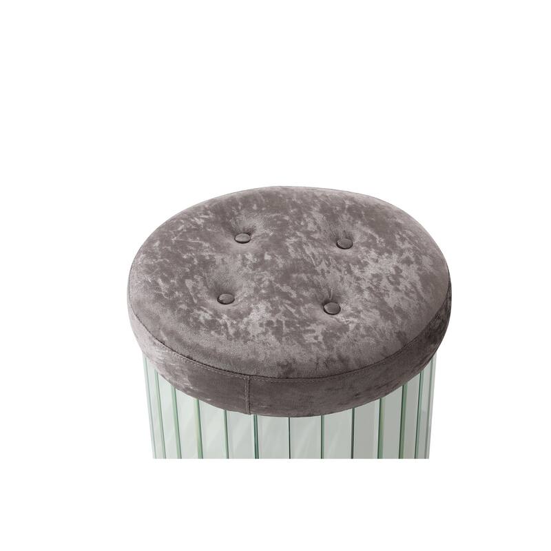 Decor Brownish Gray Round Velvet Upholstered Ottoman