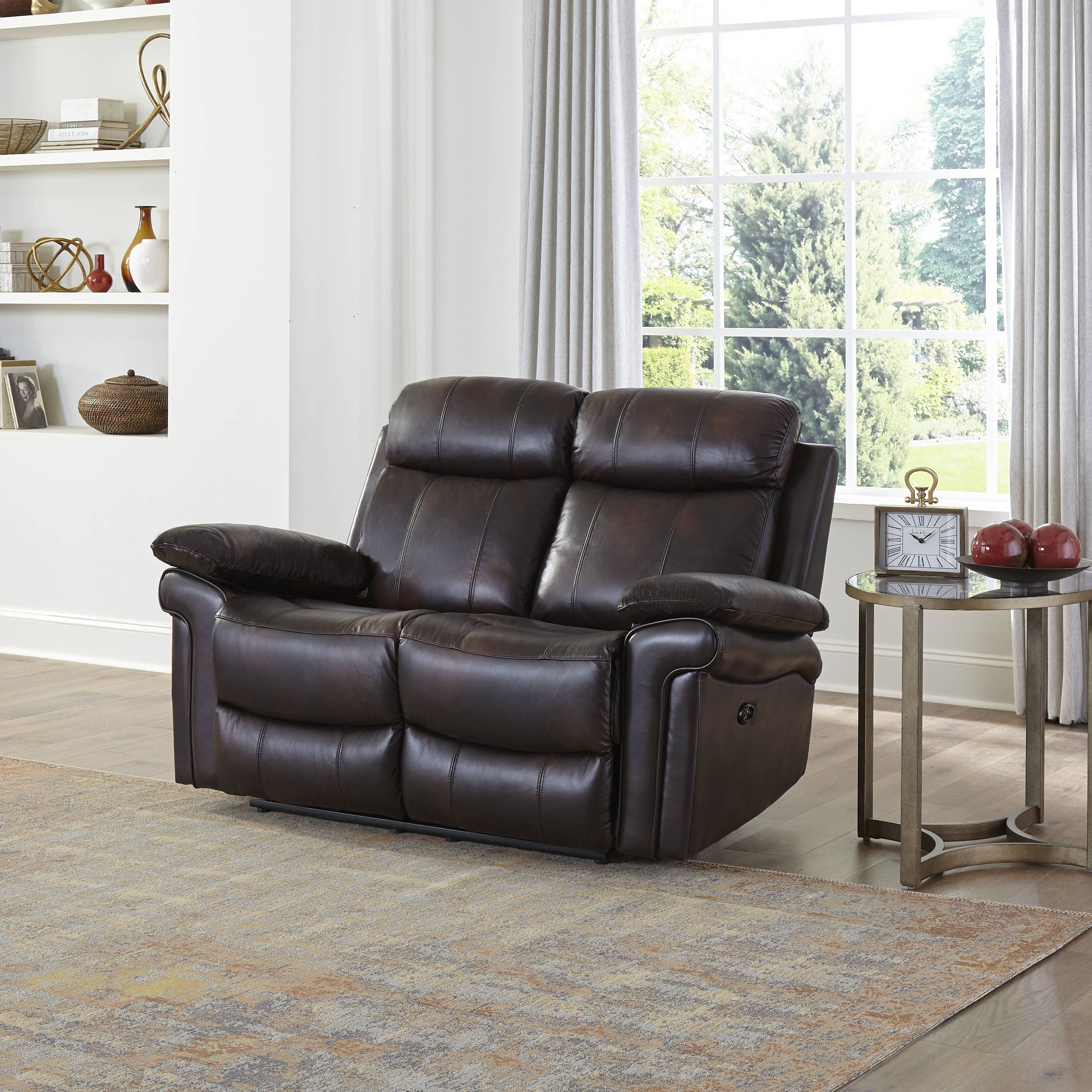 Shop Hudson Power Reclining Top Grain Leather Loveseat Brown Blue Red On Sale Overstock 18007967