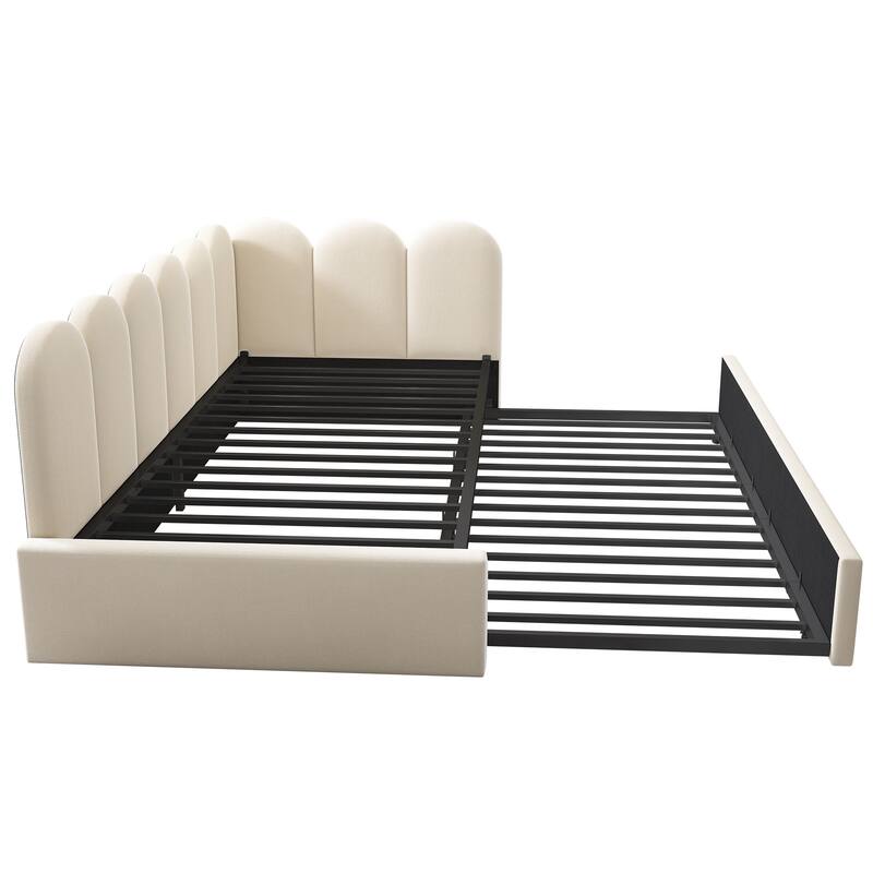Twin Size Daybed Upholstered Platform Bed L-shaped Single Sofa Bed, with Hydraulic Storage or Pull-Out Bed, Velvet Fabric
