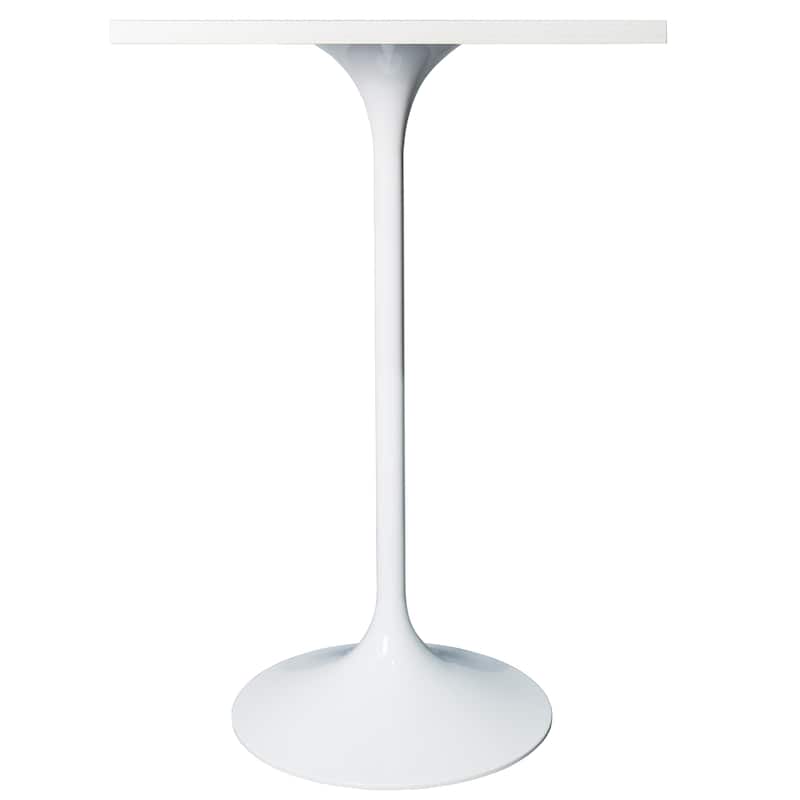 Verve 43 in. Tall Bar Height Dining Table Square MDF Wood Tabletop in White Stainless Steel Pedestal Base Accent Bar Table