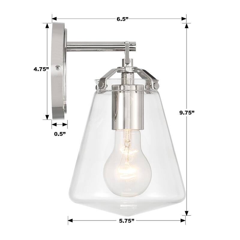 Voss 1 Light Polished Nickel Sconce - 5.75"W x 9.75"H x 6.5"D