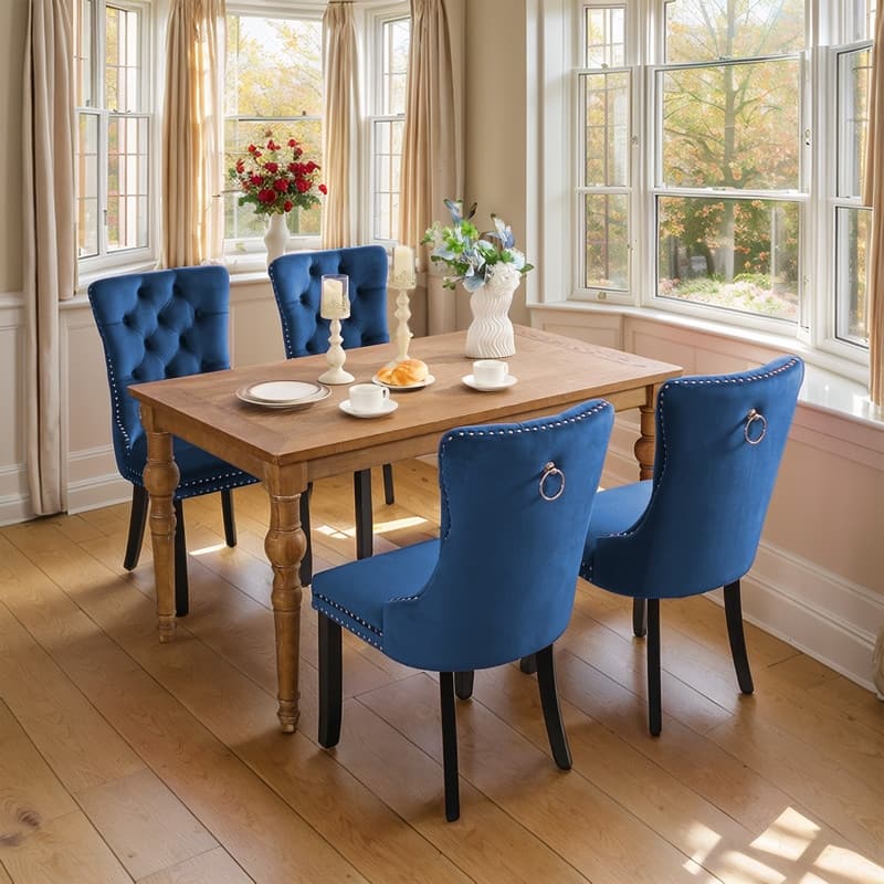 High-end Tufted Velvet Upholstered Nailhead Dining Chair Set of 4 - Navy