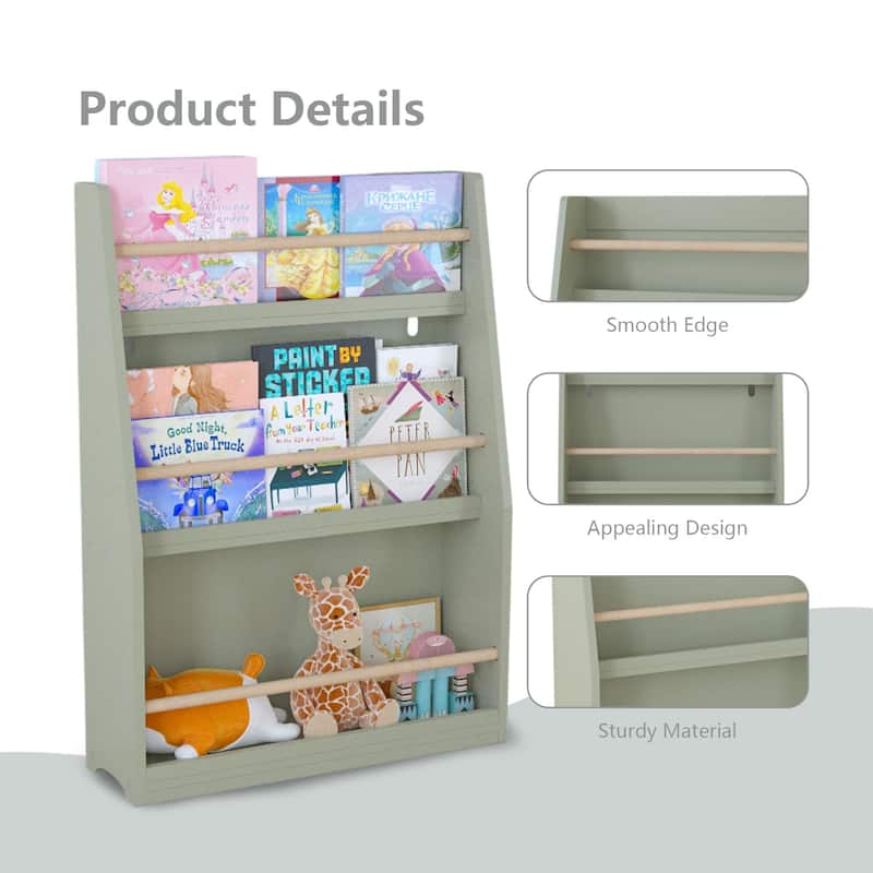 3 Tier Kids Book Shelf,Kids Book Rack,Helps Keep Bedrooms,Playrooms,And Classrooms Organized,Sage