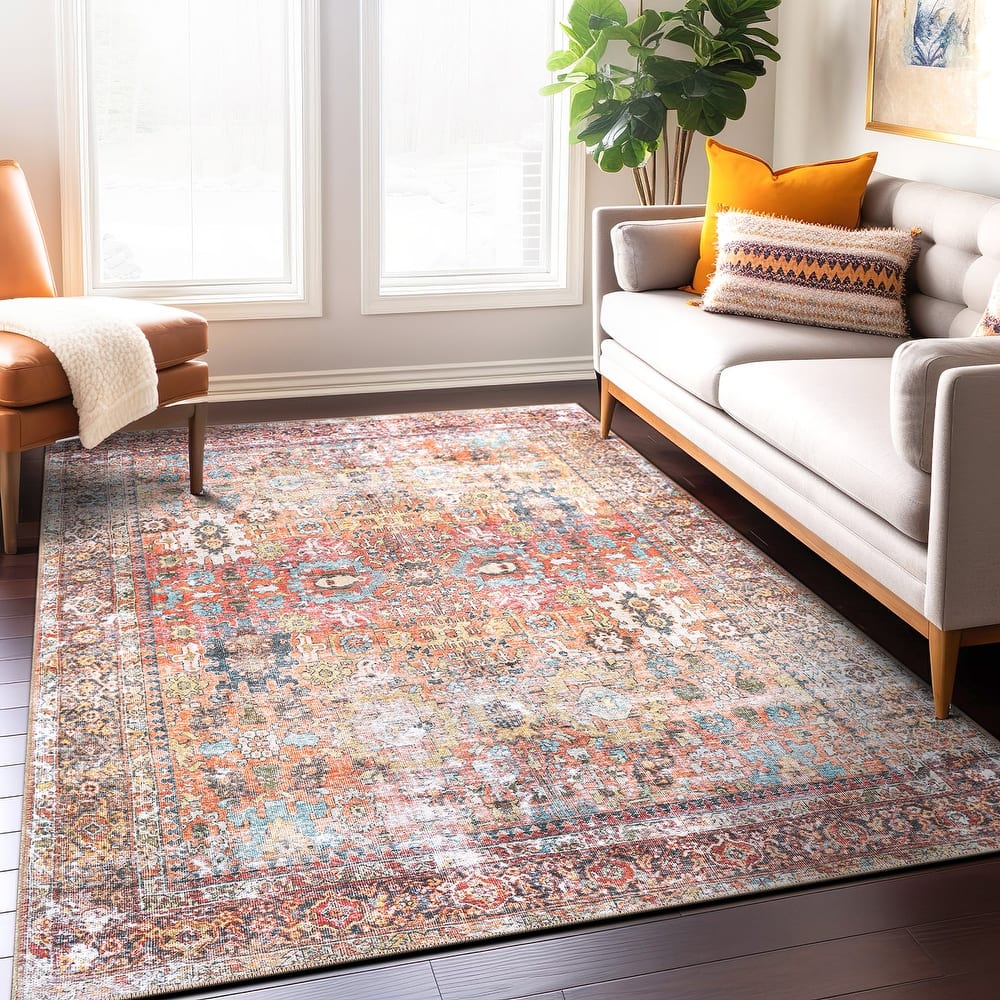 World Rug Gallery Transitional Distressed Washable Non-Slip Area Rug