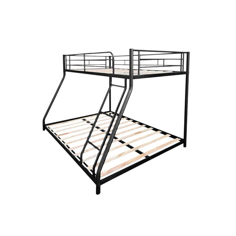 Sturdy Metal Twin over Full Bunk Bed with Noise-Free Wood Slats and Full Guardrail