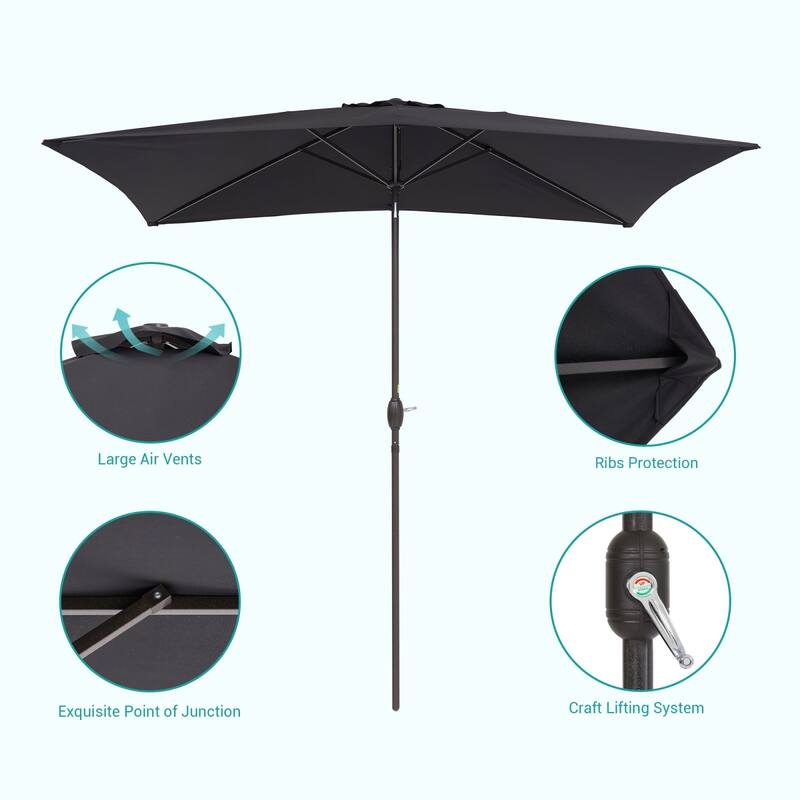 Bonosuki 10 x 6.5ft Patio Rectangular Umbrella with Tilt and Crank