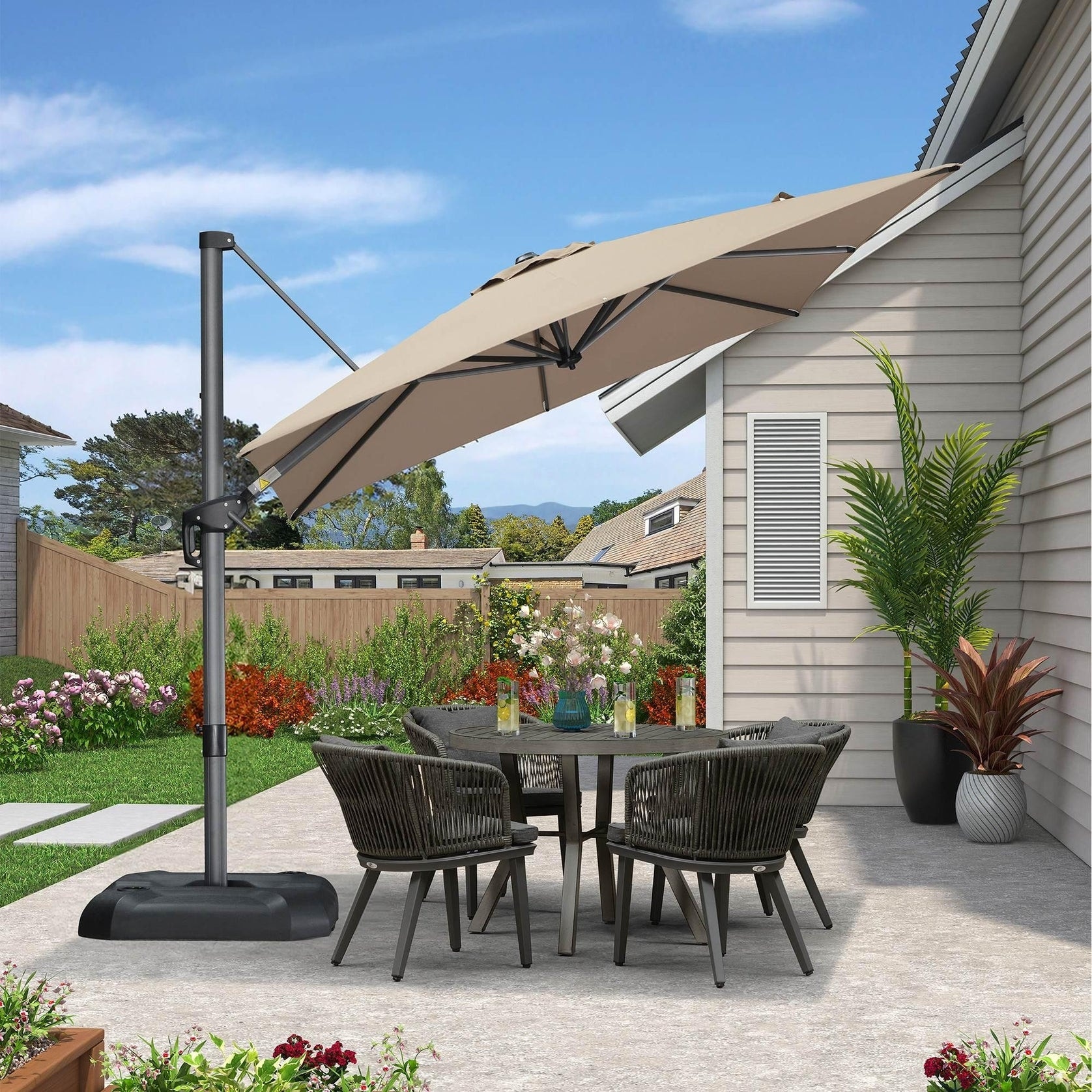 PURPLE LEAF 9 ft 360 Degree Rotation Patio Umbrella With Base Square Outdoor Umbrella