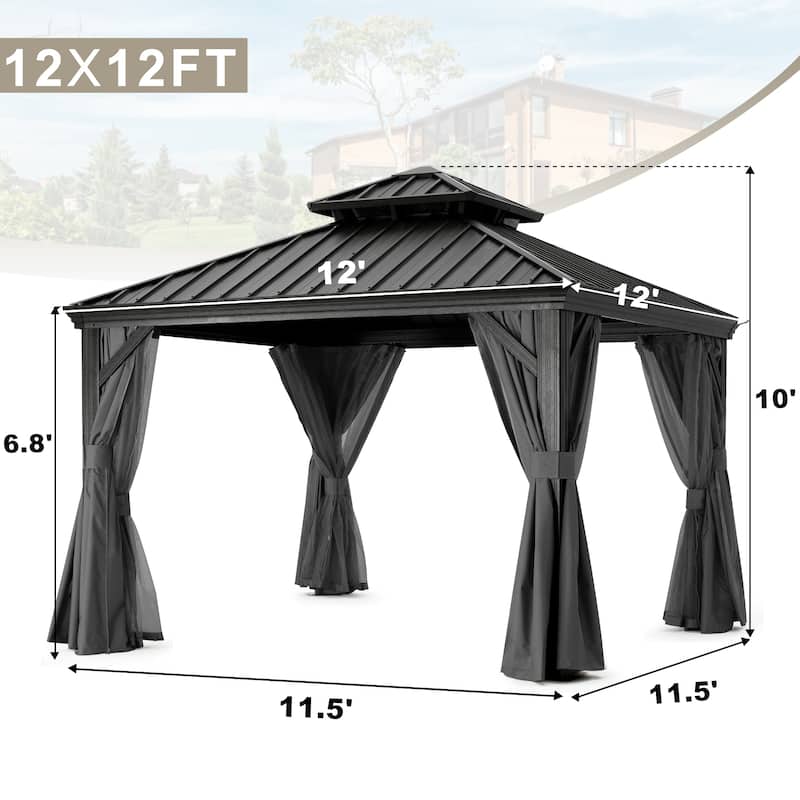 ABCCANOPY Outdoor Hardtop Gazebo with Galvanized Steel Double Roof
