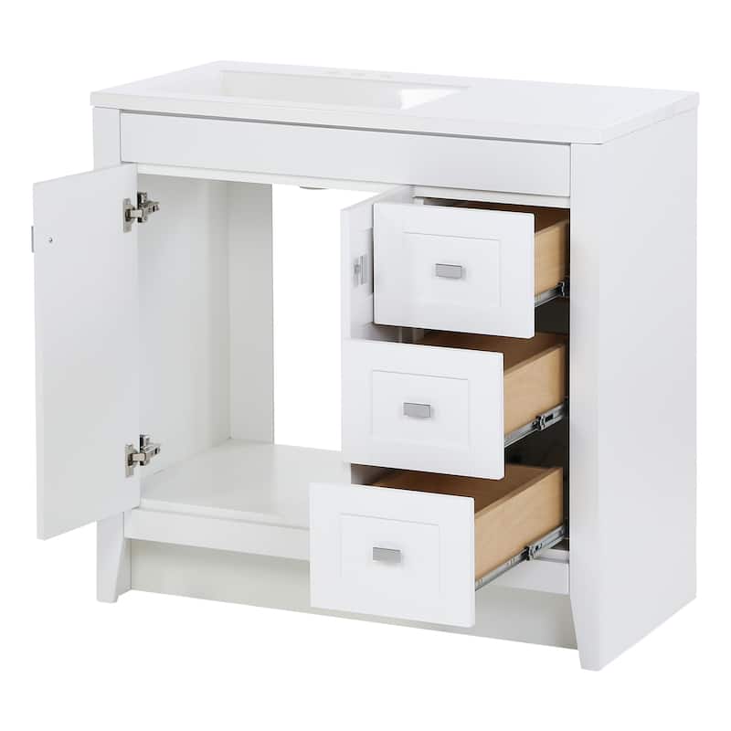 Spring Mill Cabinets Lonsdale 36.5" 2-Door Bathroom Vanity With 3 Drawers and White Sink Top