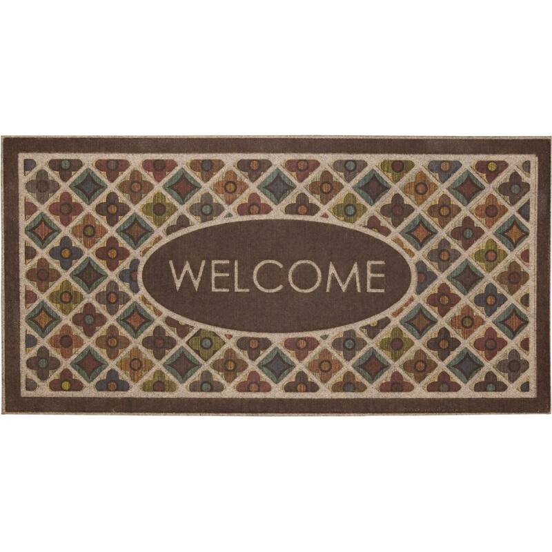 Mohawk Home Crosshatch Tile Welcome All Weather Recycled Rubber Door Mat - 2' x 4' - Brown