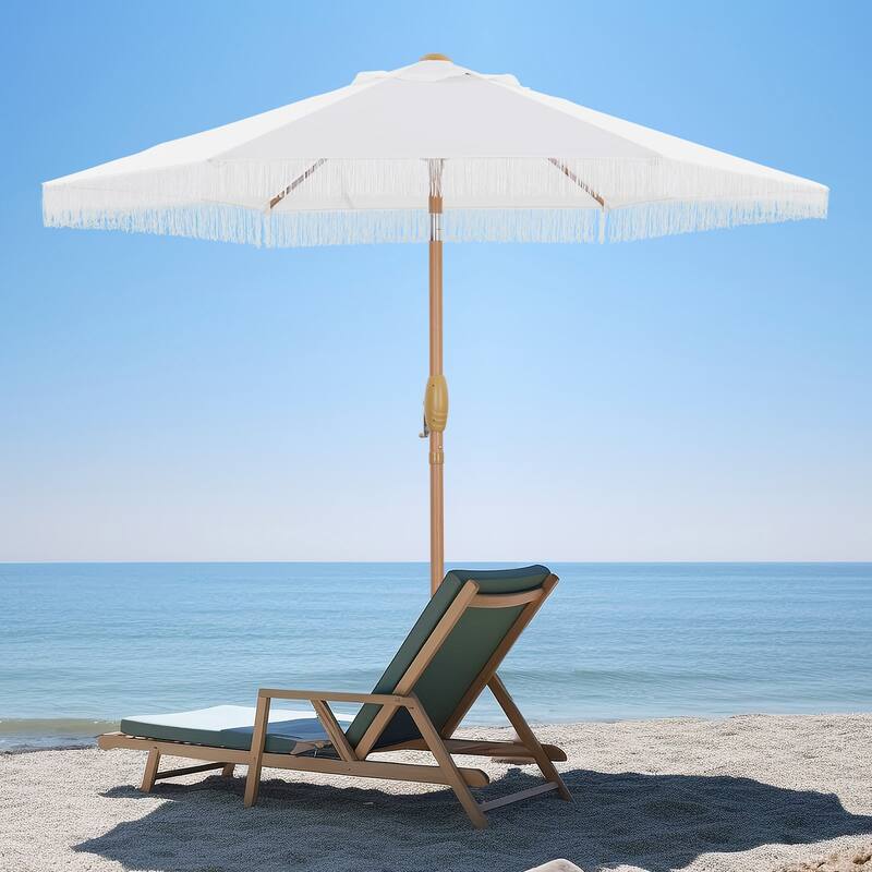 Autlaycil 7.5 ft Outdoor Umbrella Patio with Fringe. - White