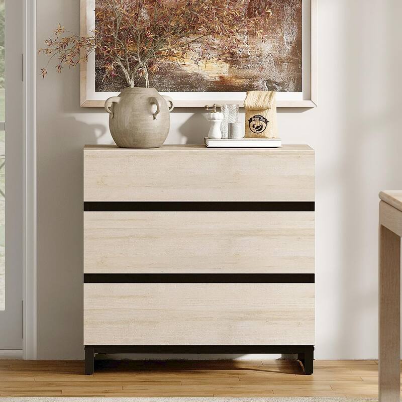 WAMPAT Dresser for Bedroom, Closet Organizers and Storage with 6 Drawers,Chest of Drawers with Metal Base - Light Oak - 3-drawer