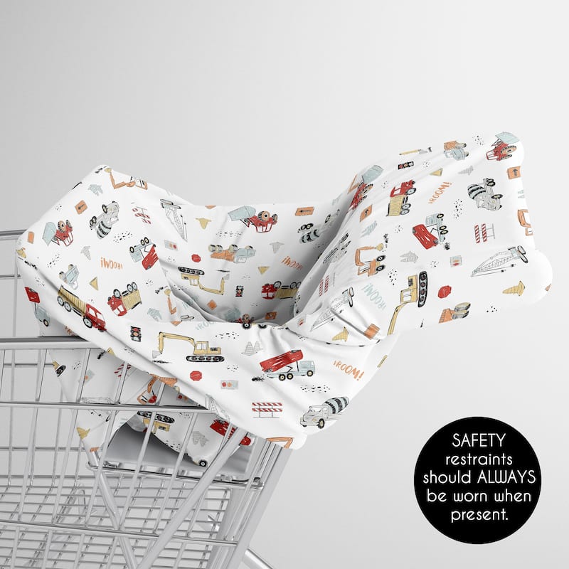 Sweet Jojo Designs Red Blue Construction Truck Boy 5 in 1 Baby Car Seat Nursing Cover Yellow Orange Black White Transportation