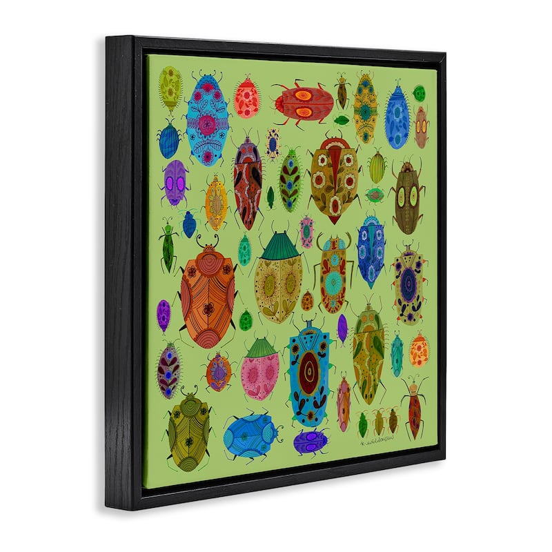 Stupell Flowery Bugs & Insects Framed Floater Canvas Wall Art Design By Kay Widdowson
