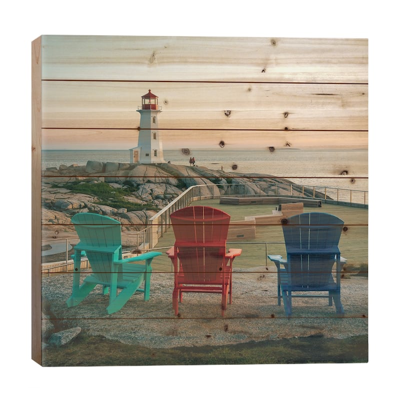 Peggy's Cove Lighthouse Print On Wood by Jon Bilous - Multi-Color - 26x26x1.5