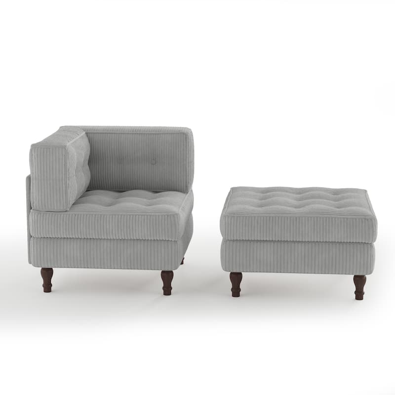 Corduroy L-shape Modular Corner Sectional Sofa with Reversible Storage Ottoman