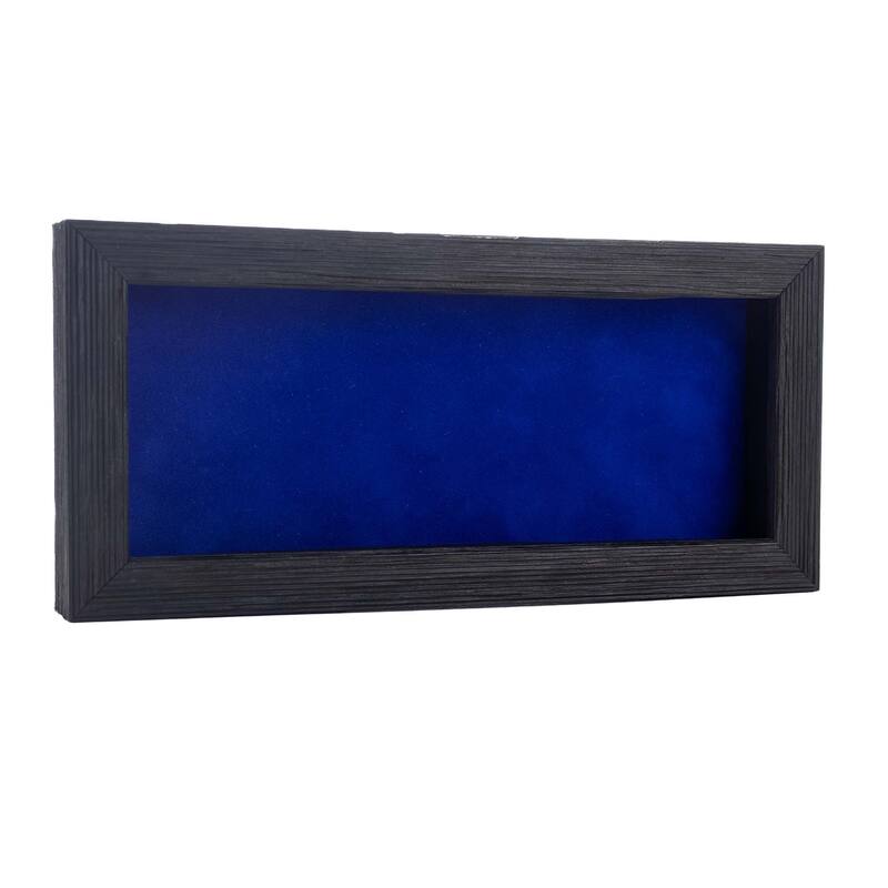 13x34 Shadow Box Frame Barnwood Black Wood | With a 1" Usable Display Depth | Includes a Royal Blue Real Suede Texture Acid-Free - Holds 13x34 Photo