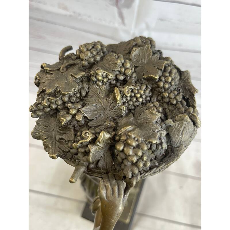Farmer Girl Carrying Basket Of Fruits Bronze Statue Sculpture 15.5 Inches X 6 Inches