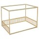 preview thumbnail 23 of 49, Full Size Canopy Frame Floor Bed with Fence