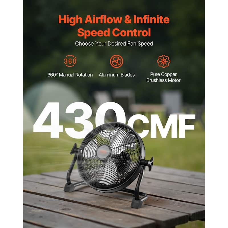 10-Inch Rechargeable Fan with Aluminum Blades and Stepless Speed Control for Home and Outdoors - 13.8 x 7.8 x 13.4 in