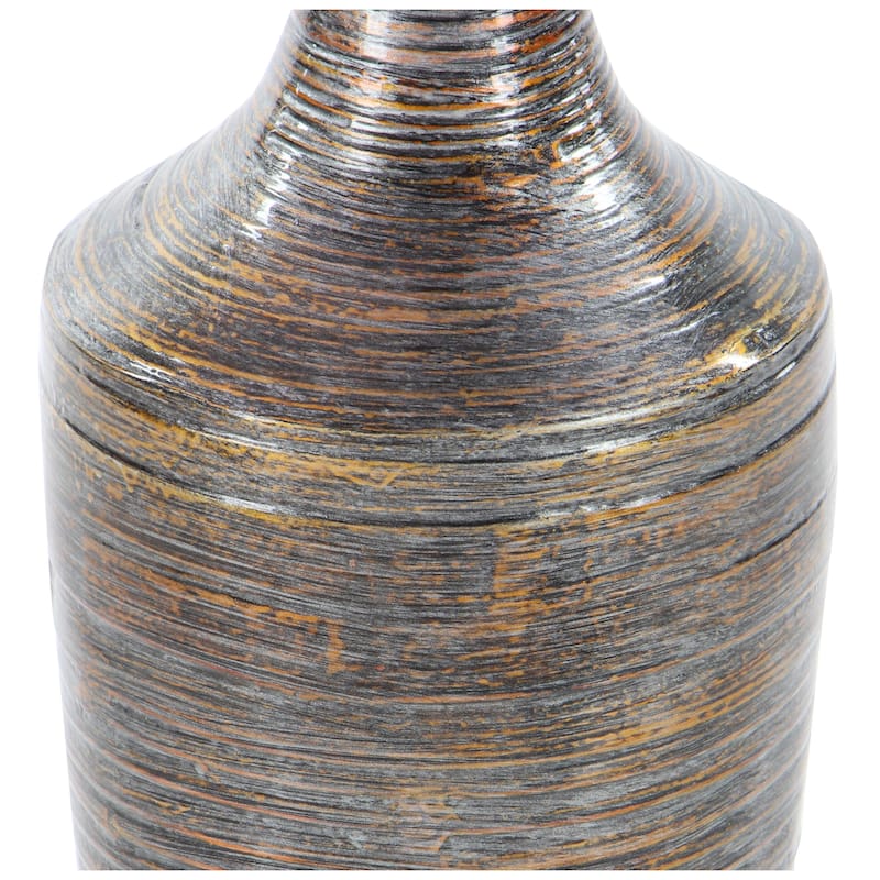 Dark Brown Bamboo Wood Tall Floor Decorative Vase with Lacquer