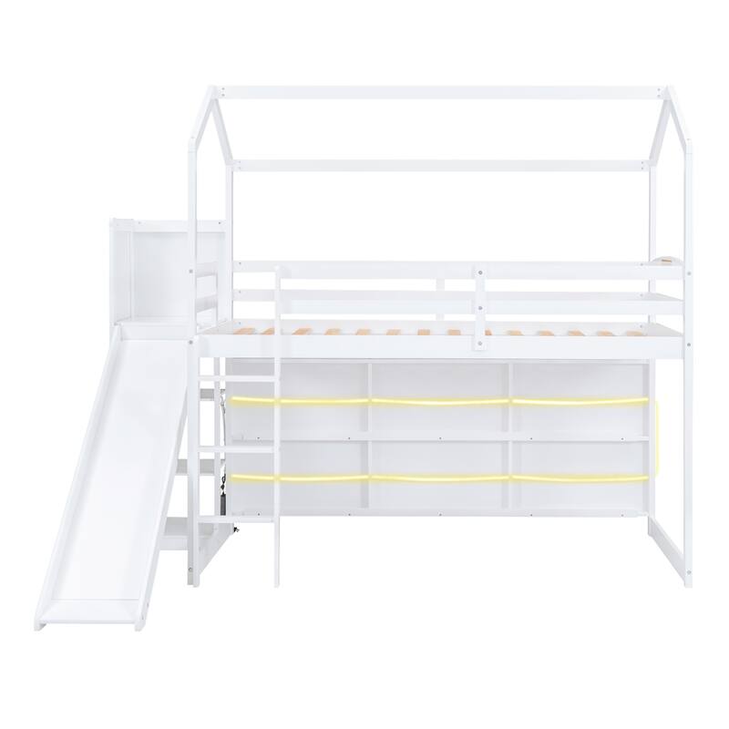 Twin Size Wood House Loft bed with Slide