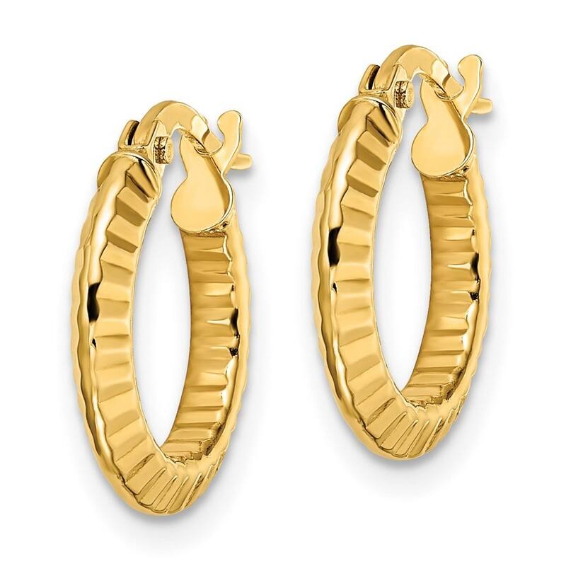 Curata 14k Yellow Gold Polished and Textured Hoop Earrings 15.99x2.4mm