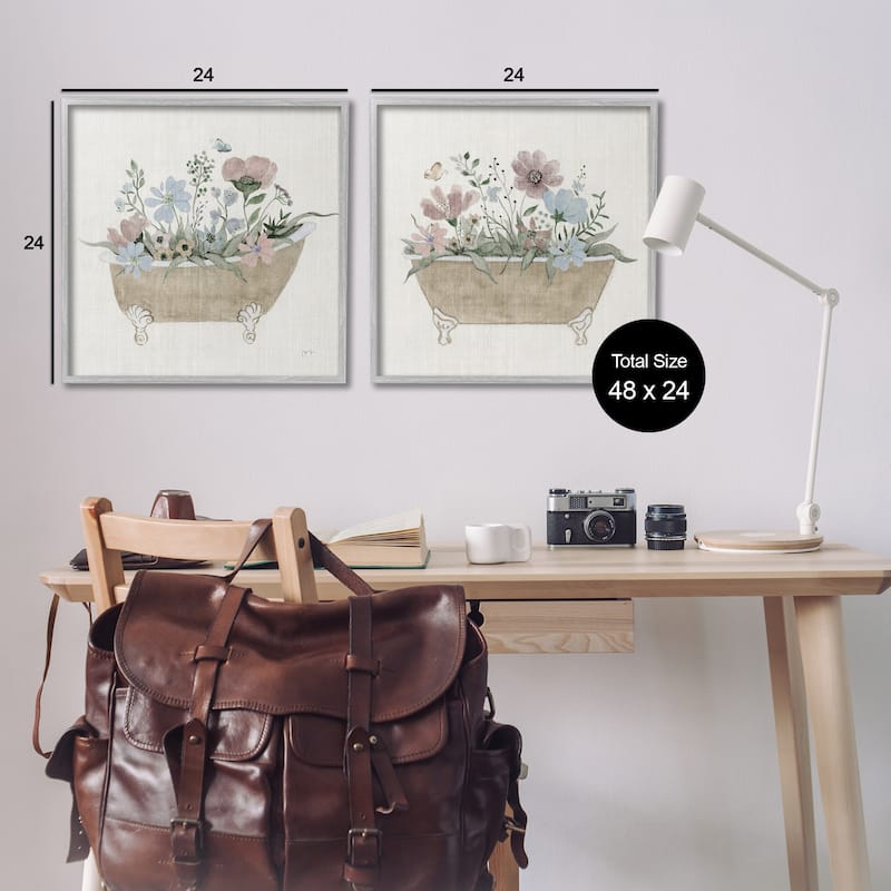 Stupell Rustic Florals in Bathtubs Framed Giclee Art Design By Tava Studios (Set of 2)