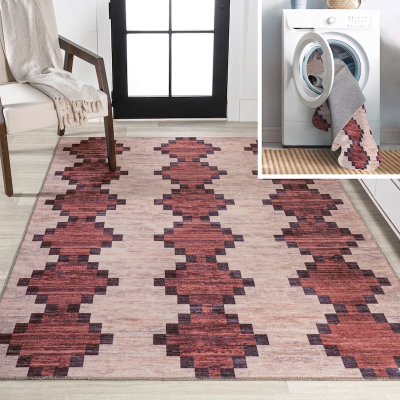 JONATHAN Y Siksak Bohemian Medallion Textured Weave Machine Washable Area Rug