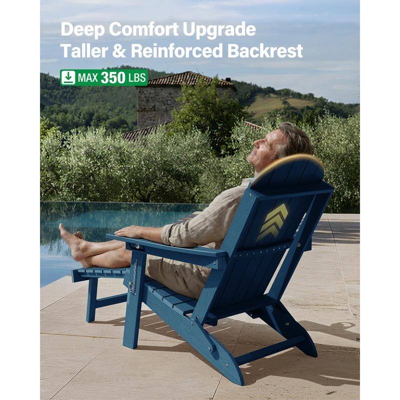 WINSOON Outdoor All-Weather HDPE Folding Adirondack Chair with Ottoman, Cup Holder & Adjustable Back Set of 2