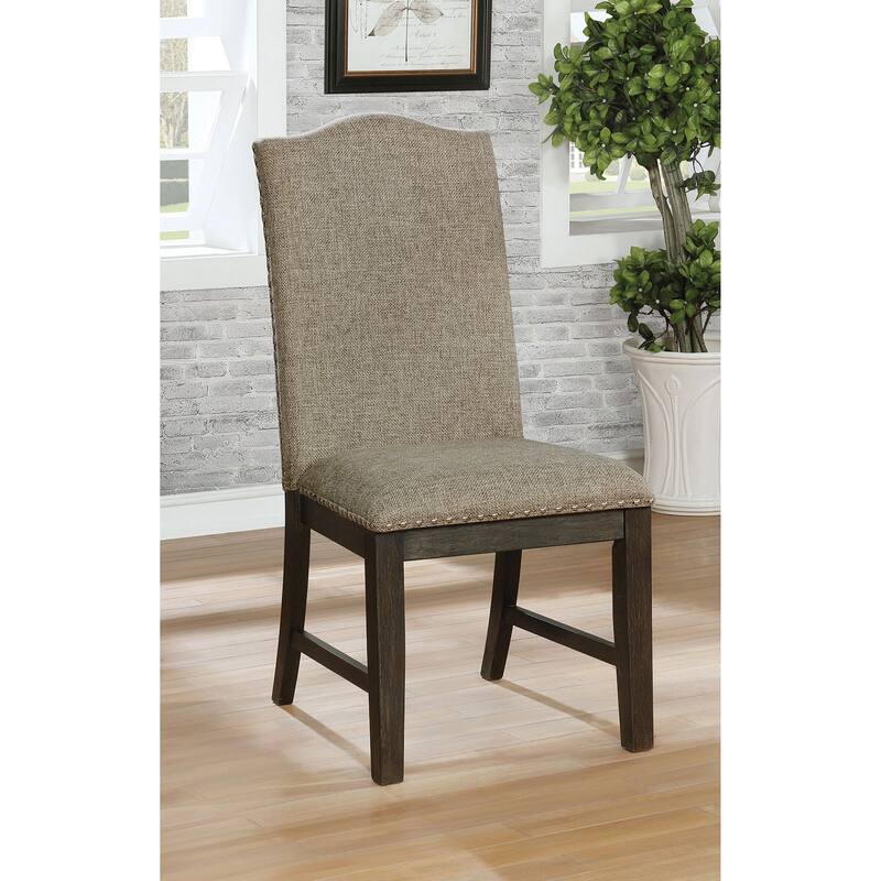 Transitional Style Frame 2pc Side Chairs Padded Seat Back Nailhead Trim Warm Fabric - Espresso,Grey