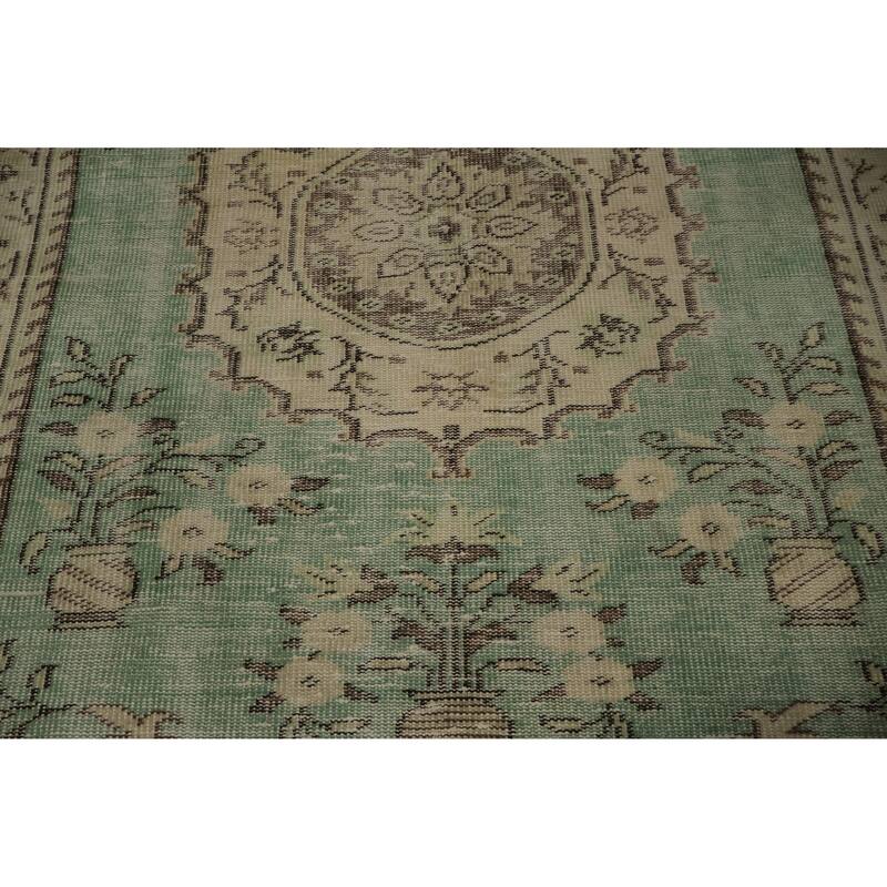 Hand Knotted Oriental 100% Wool Carpet Transitional Floral Green Anatolian Area Rug - 7' 9'' X 4' 10''